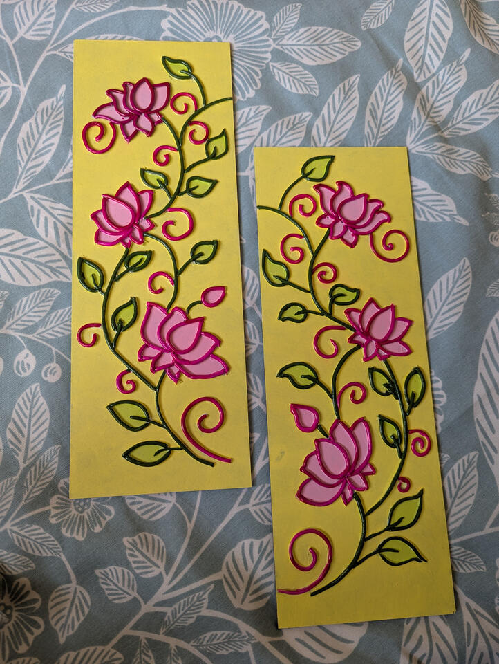 Yellow pink lotus side panels handcrafted lippan with mould clay art on MDF board for traditional ethnic home decor