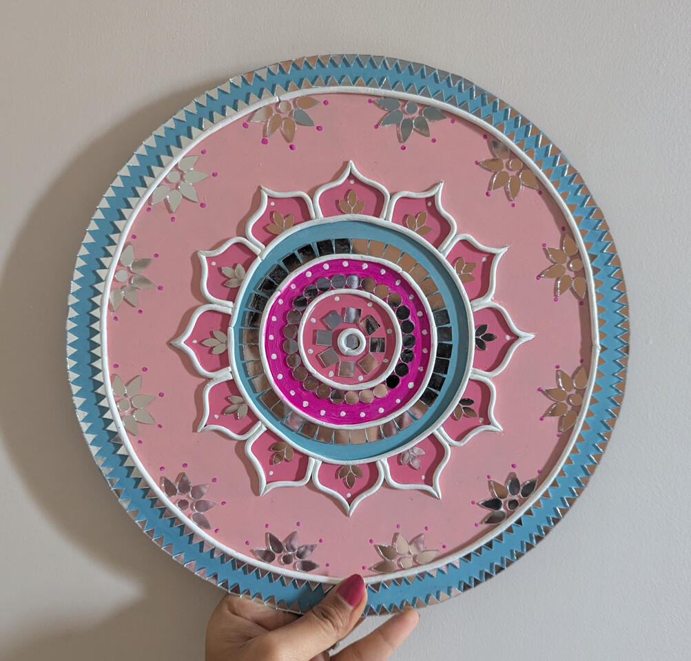 Custom motif mandala handmade lippan with mould clay and mirrors on MDF board for ethnic home decor