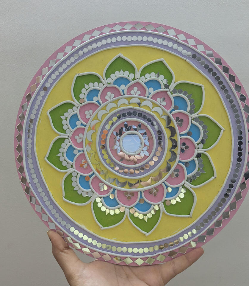 Custom motif mandala lippan with mould clay and mirrors on MDF board for ethnic home decor